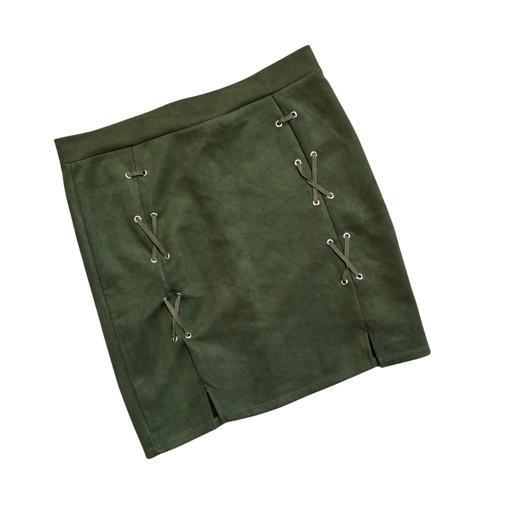 Windsor Women’s Suede Forest Green Lace-Up Mini Skirt